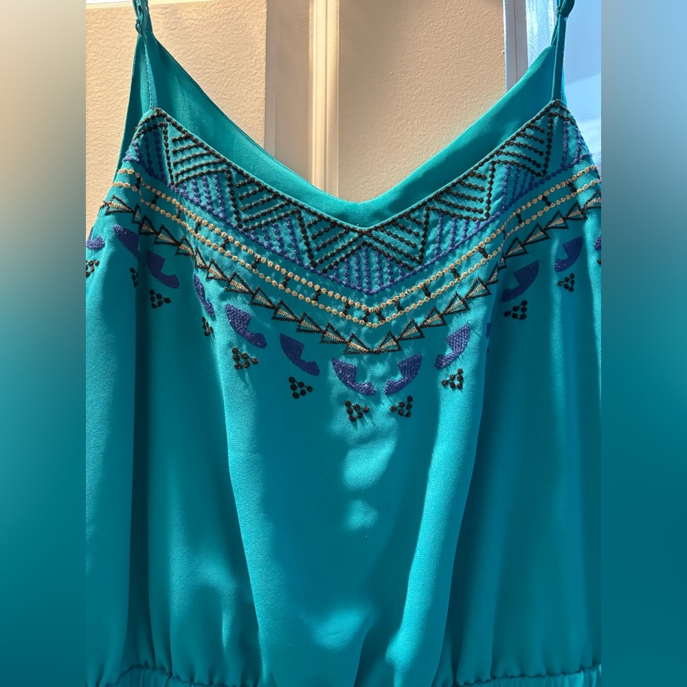 Teal Embroidered Sleeveless Top